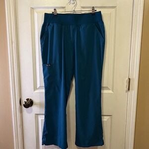 Koi Basics Womens‎ Petite Medium Teal Blue Scrub Pants 732P Ribbed Waistband